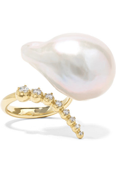 14-karat gold, pearl and diamond ring