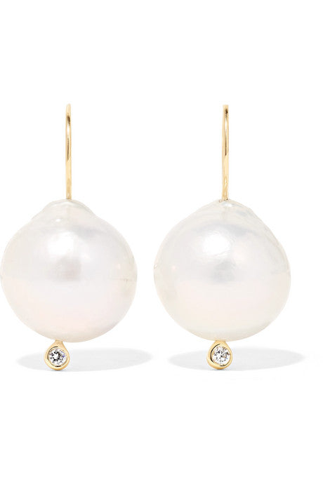 14-karat gold, pearl and diamond earrings