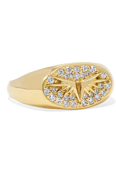 Baby Wings 18-karat gold diamond signet ring