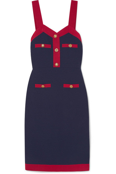 Grosgrain-trimmed wool-blend dress