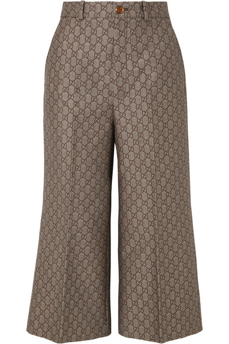 Cotton and wool-blend jacquard wide-leg pants