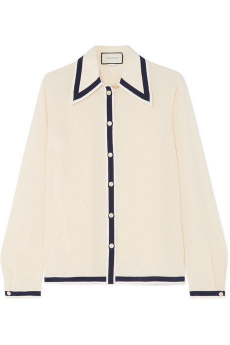 Grosgrain-trimmed silk crepe de chine shirt