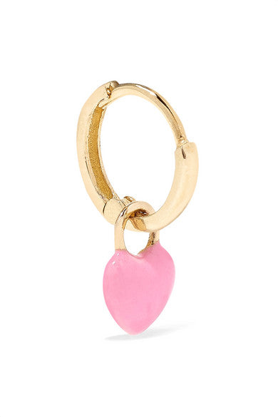 Tiny Heart Huggy 14-karat gold enamel hoop earring