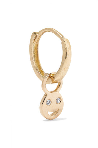 Tiny Smile Huggy 14-karat gold diamond hoop earring