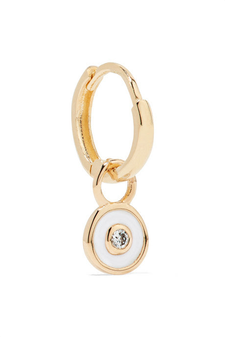 Huggy 14-karat gold and enamel diamond hoop earring