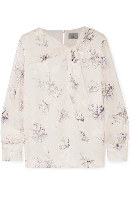 Twist-front floral-print fil coupé georgette blouse