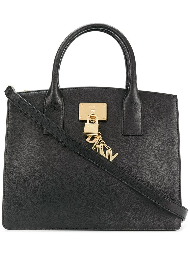 zip top gold-tone charm tote bag