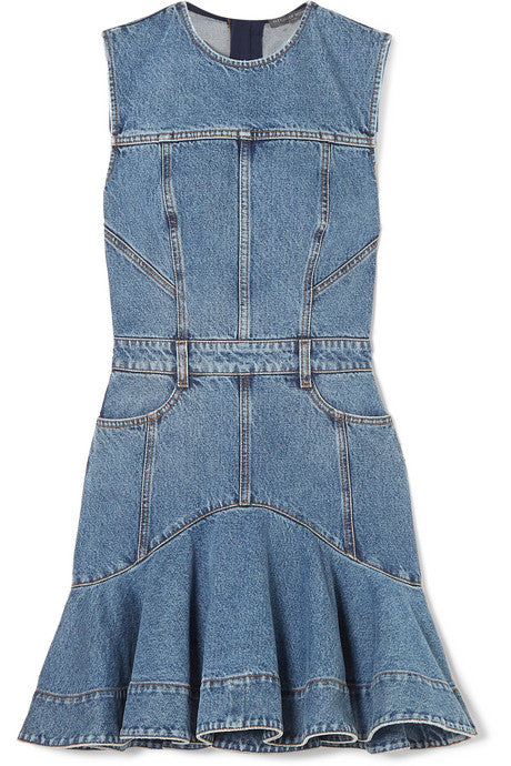 Striped grosgrain-trimmed denim mini dress