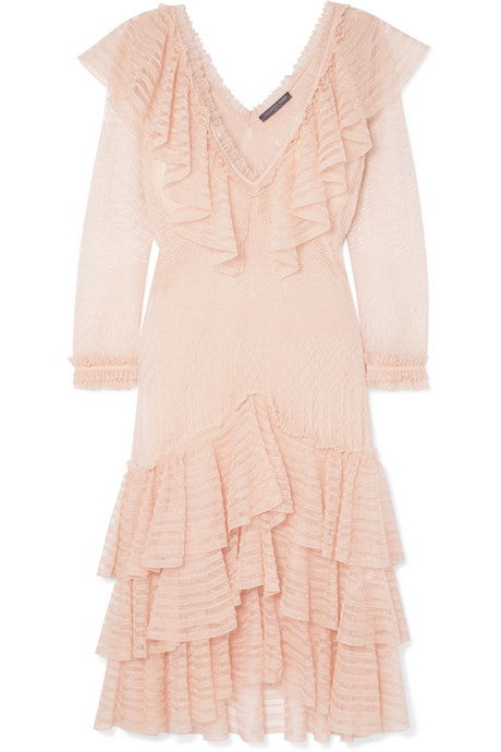 Ruffled knitted silk mini dress