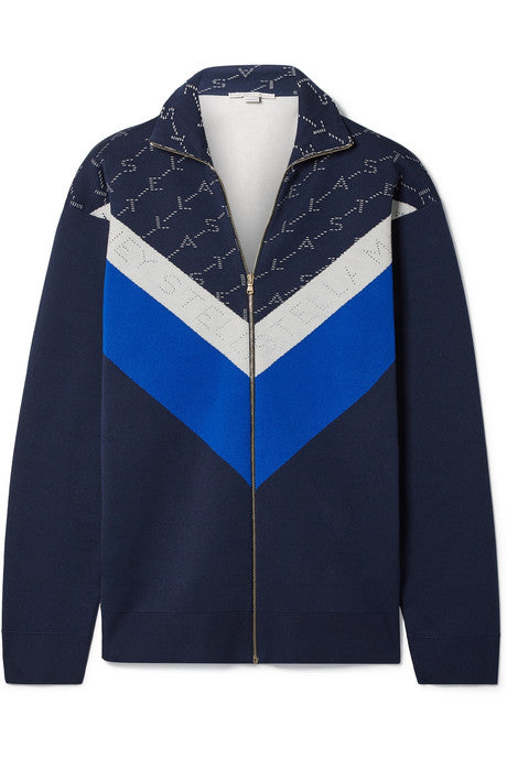 Intarsia stretch-knit track jacket