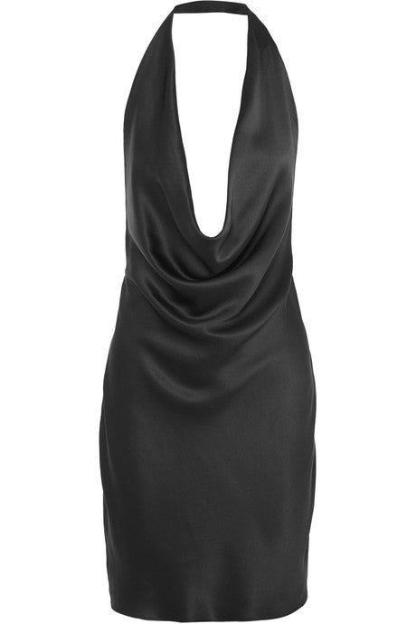 Draped silk-satin halterneck dress