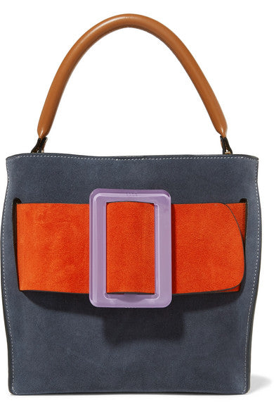 Devon 21 buckled color-block suede tote