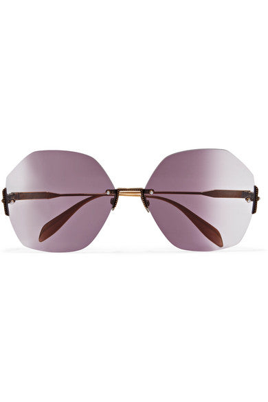 Faux pearl-embellished hexagon-frame gold-tone sunglasses