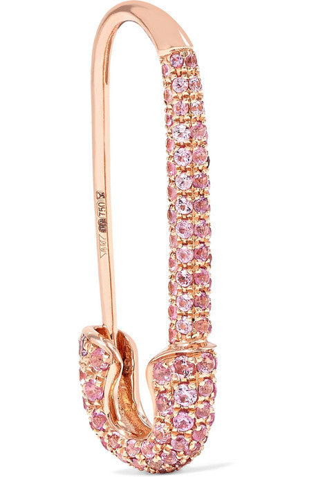 Safety Pin 18-karat rose gold sapphire earring