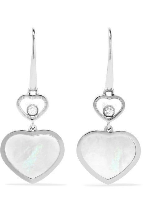 Happy Hearts 18-karat white gold, diamond and mother-of-pearl earrings