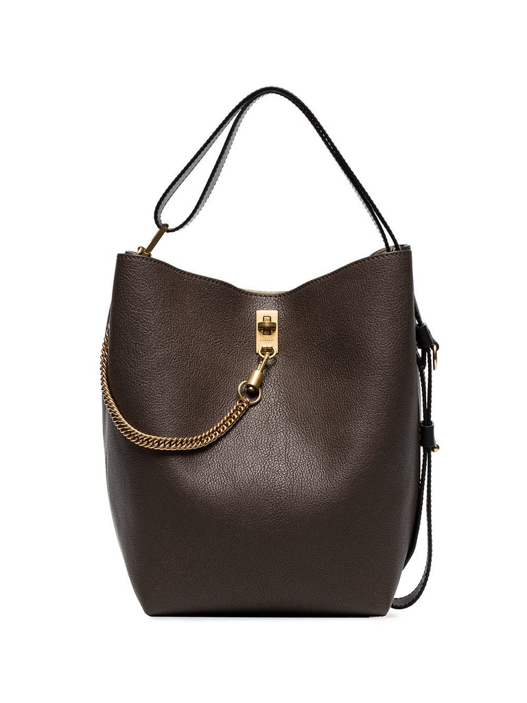 brown gv3 grained leather bucket bag