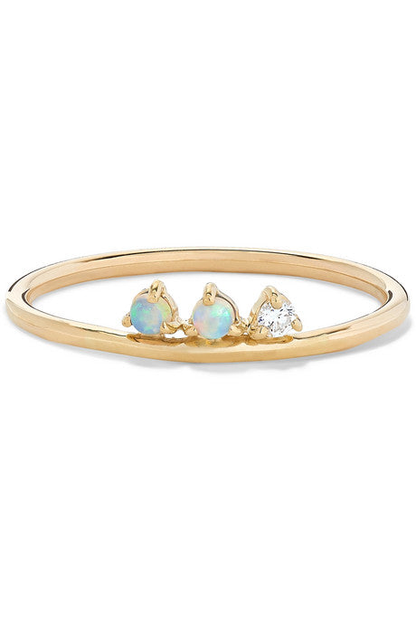 Three Points gold, opal and diamond ring