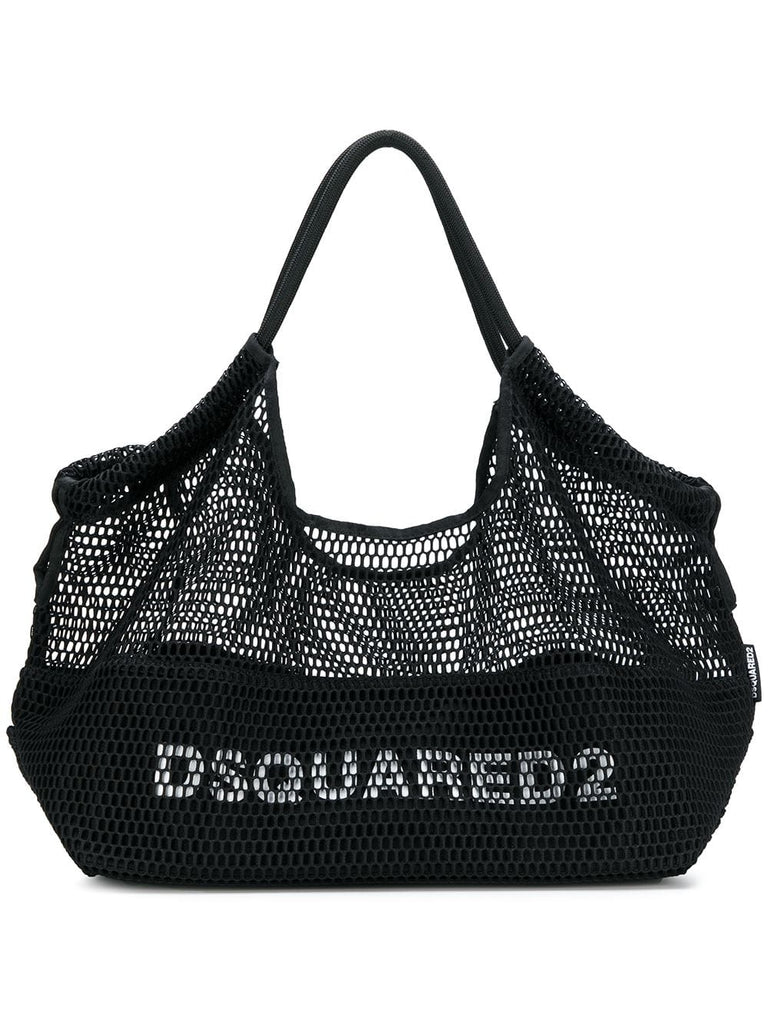 logo fishnet tote bag