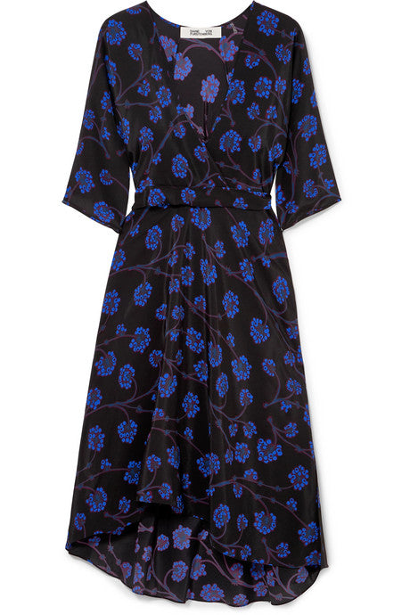 Eloise asymmetric printed silk crepe de chine wrap dress