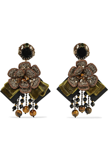 Cascade gold-tone, velvet and crystal clip earrings