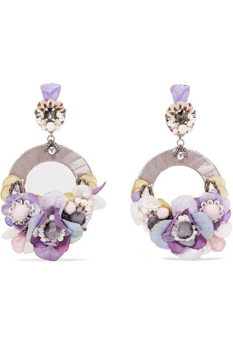 Ayla silver-tone, silk and crystal clip earrings