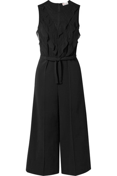 Cropped point d'esprit, ruffled chiffon and crepe jumpsuit