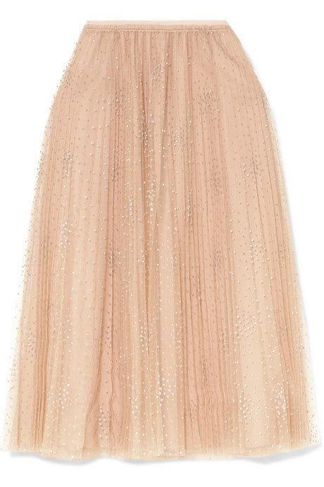 Fil coupé tulle midi skirt