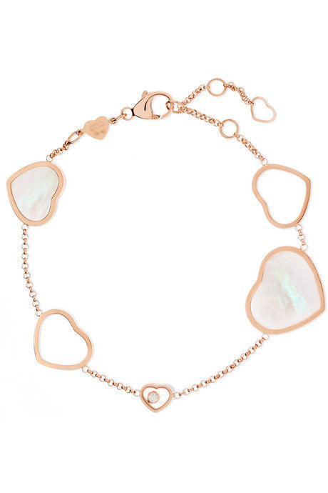 Happy Hearts 18-karat rose gold, diamond and mother-of-pearl bracelet