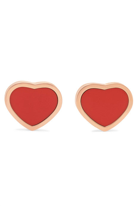 Happy Hearts 18-karat rose gold and red stone earrings