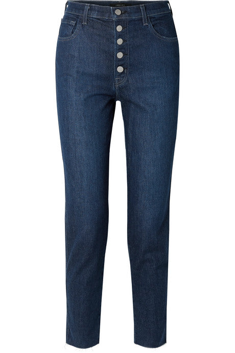 Heather cropped high-rise straight-leg jeans