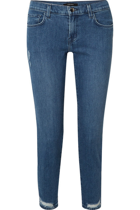 Sadey cropped distressed mid-rise slim-leg jeans