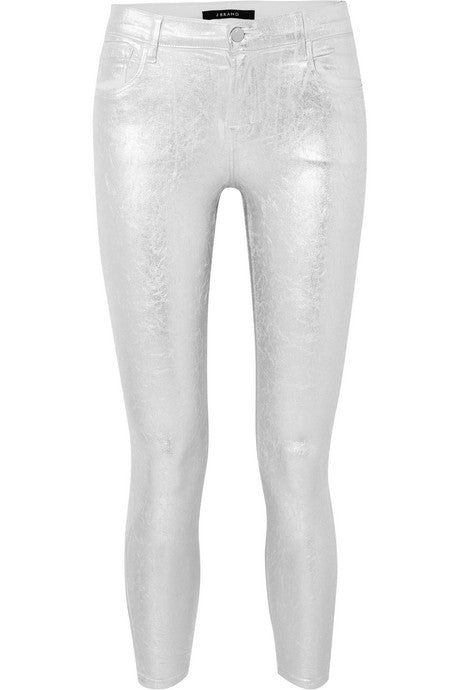 835 metallic coated cropped mid-rise skinny jeans