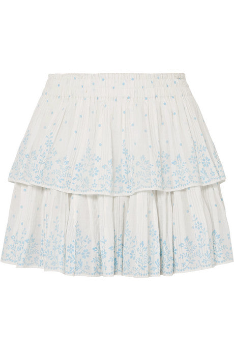 Tiered printed cotton-voile mini skirt