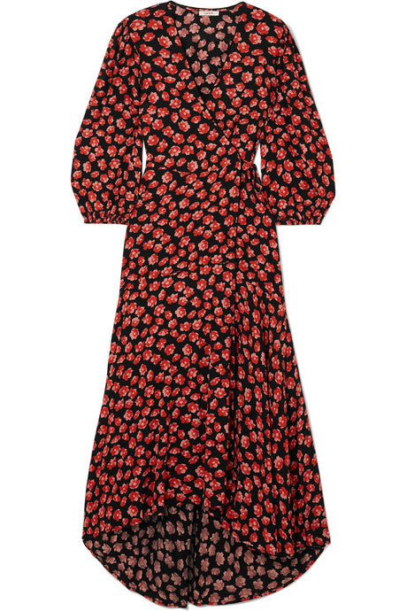 Floral-print crepe de chine wrap dress