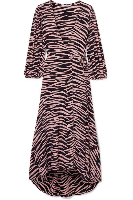 Zebra-print crepe wrap dress