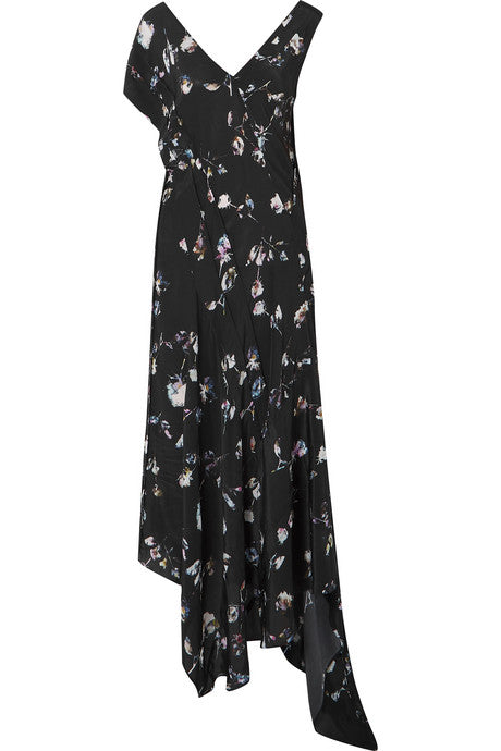 Dana asymmetric floral-print crepe de chine midi dress