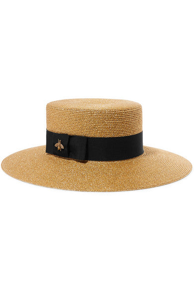 Grosgrain-trimmed glittered straw hat