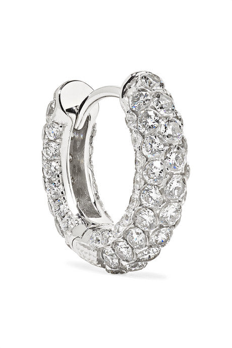 8mm 18-karat white gold diamond hoop earring