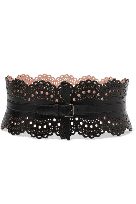 Laser-cut leather waist belt