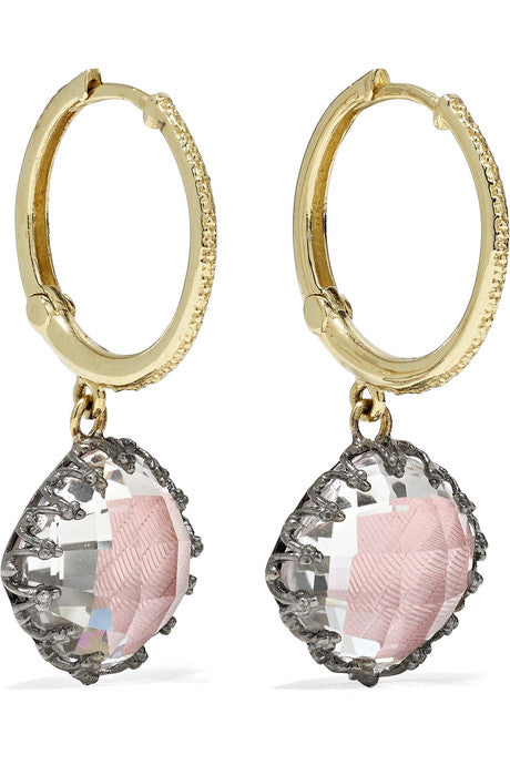 Lady Antoinette 14-karat gold and rhodium-dipped quartz earrings