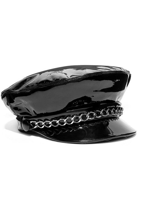 Marina chain-embellished patent-leather cap