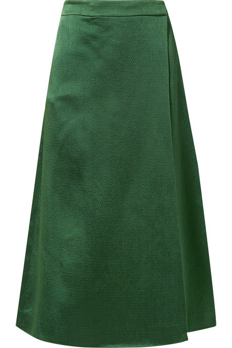 Draped skirt-effect hammered-satin wide-leg pants