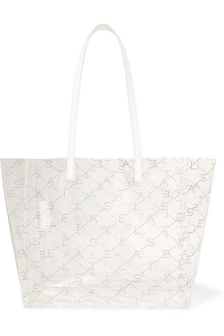 Faux leather-trimmed printed PU tote