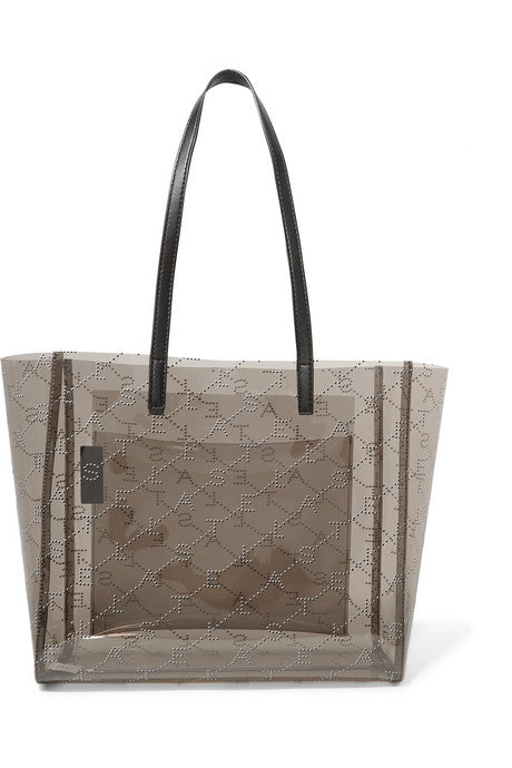 Faux leather-trimmed perforated PU tote