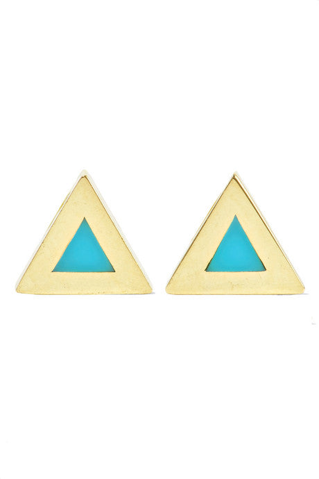 Mini Triangle 18-karat gold turquoise earrings