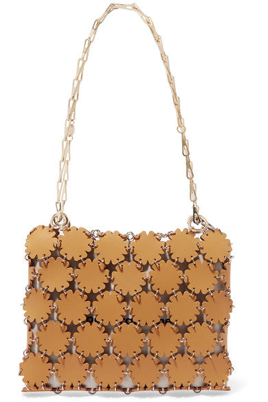 Blossom cutout leather and canvas shoulder bag