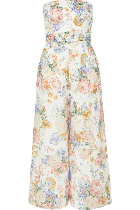 Bowie strapless floral-print linen jumpsuit