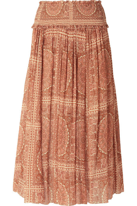 Primrose printed cotton and silk-blend plissé skirt