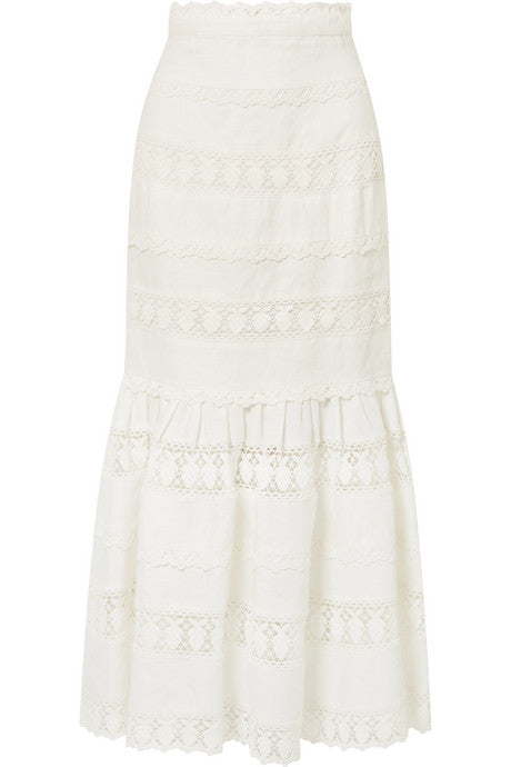 Wayfarer fluted crochet-trimmed linen maxi skirt