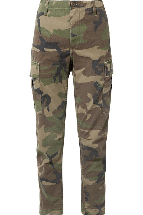 Camouflage-print canvas tapered pants